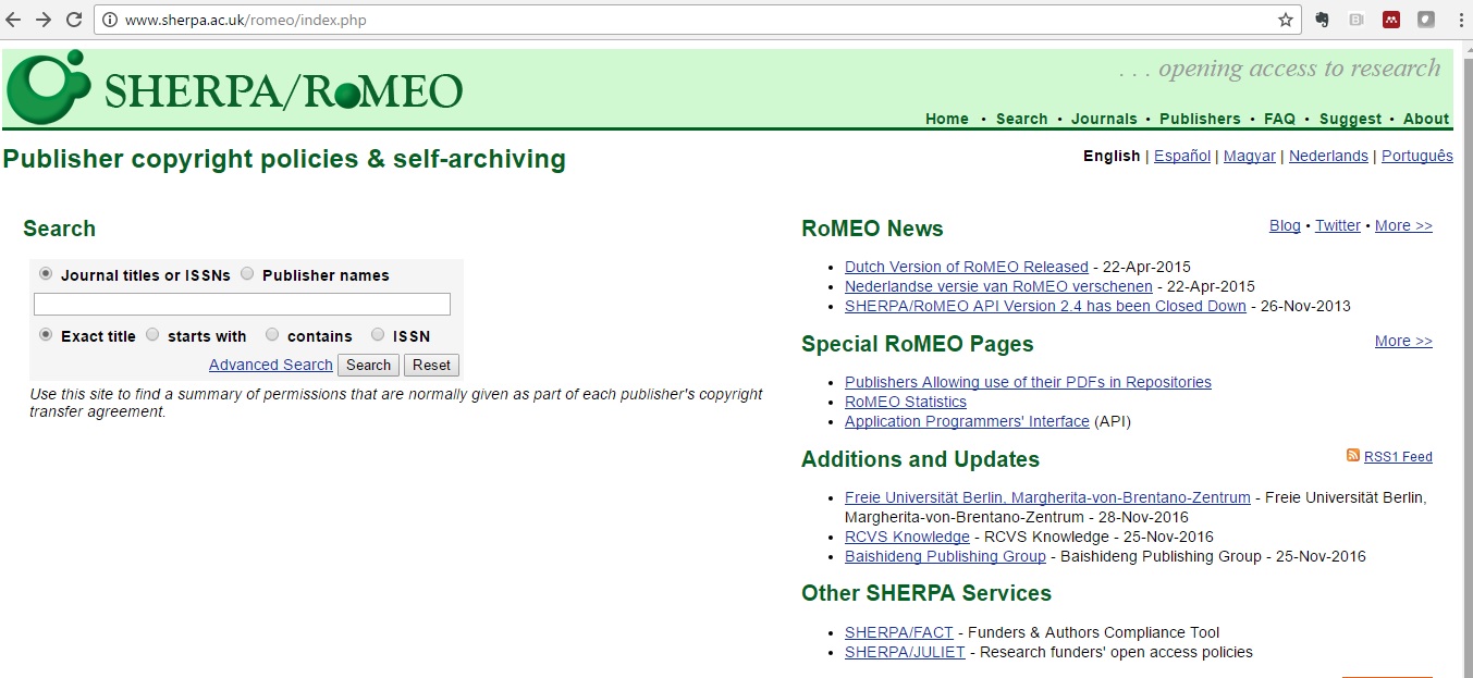 RoMEO – Helps you check if a journal allows archiving of your paper