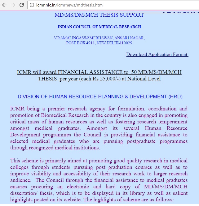 ICMR announces Financial Assistance (Rs. 25000 each) to 50 PGs for their thesis