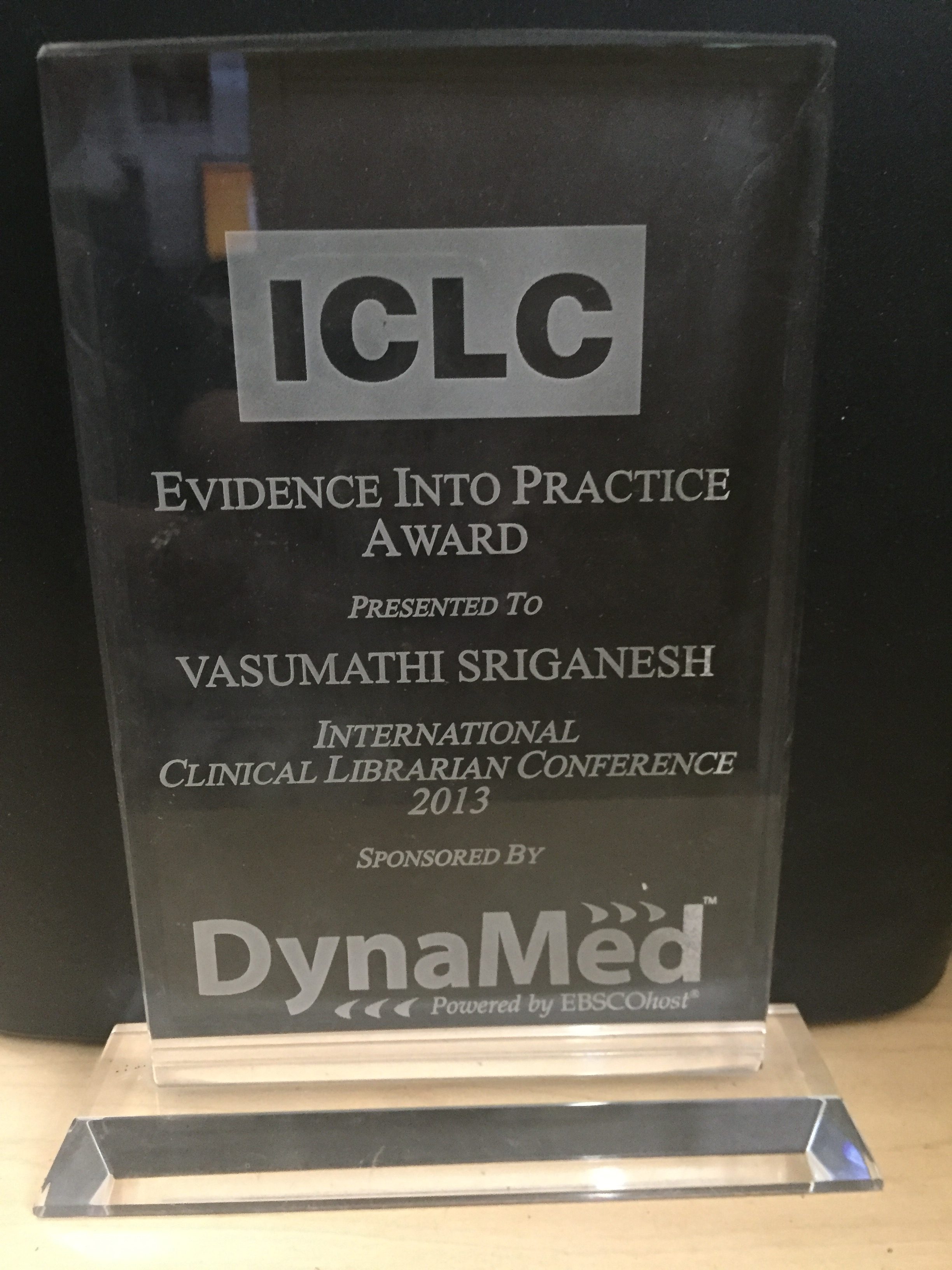 International Clinical Librarians’ Conference “Evidence into Practice Award”
