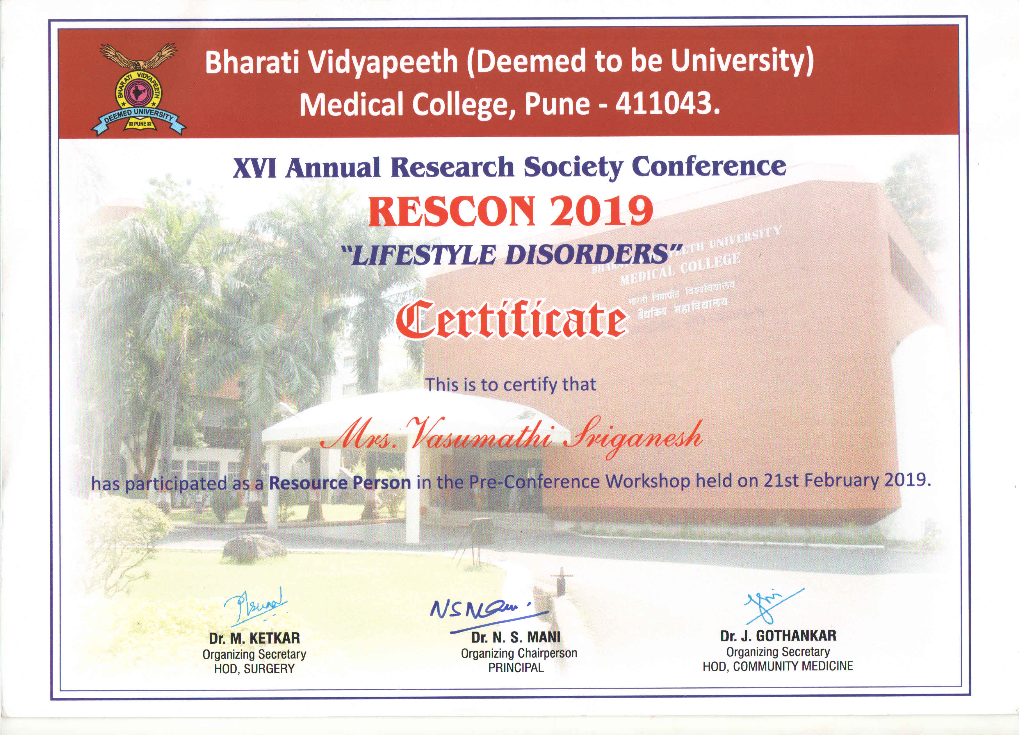 Bharati Vidyapeeth (Deemed to be University) Medical College-Rescon 2019-Workshop