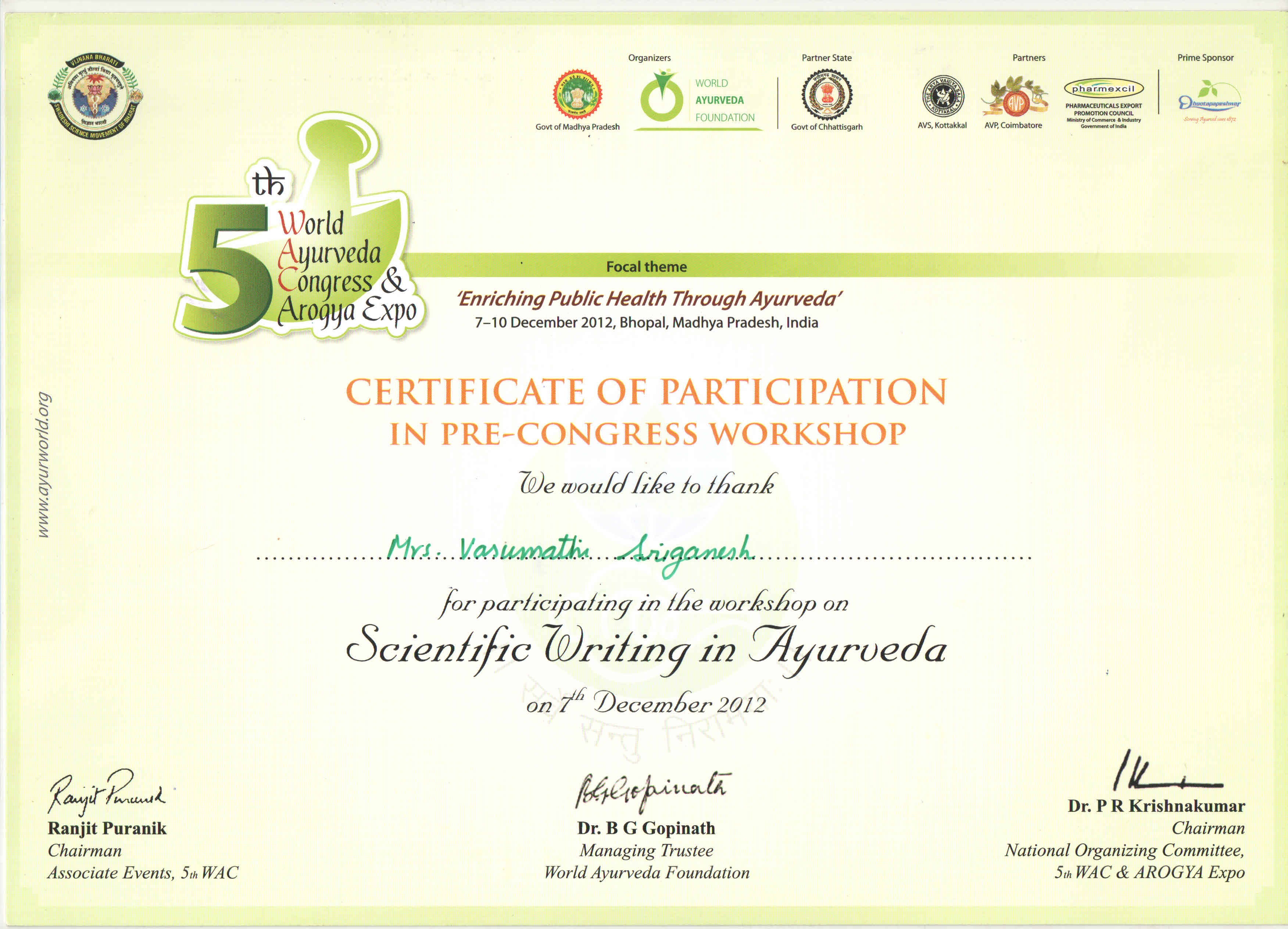 World Ayurveda Congress-Lecture