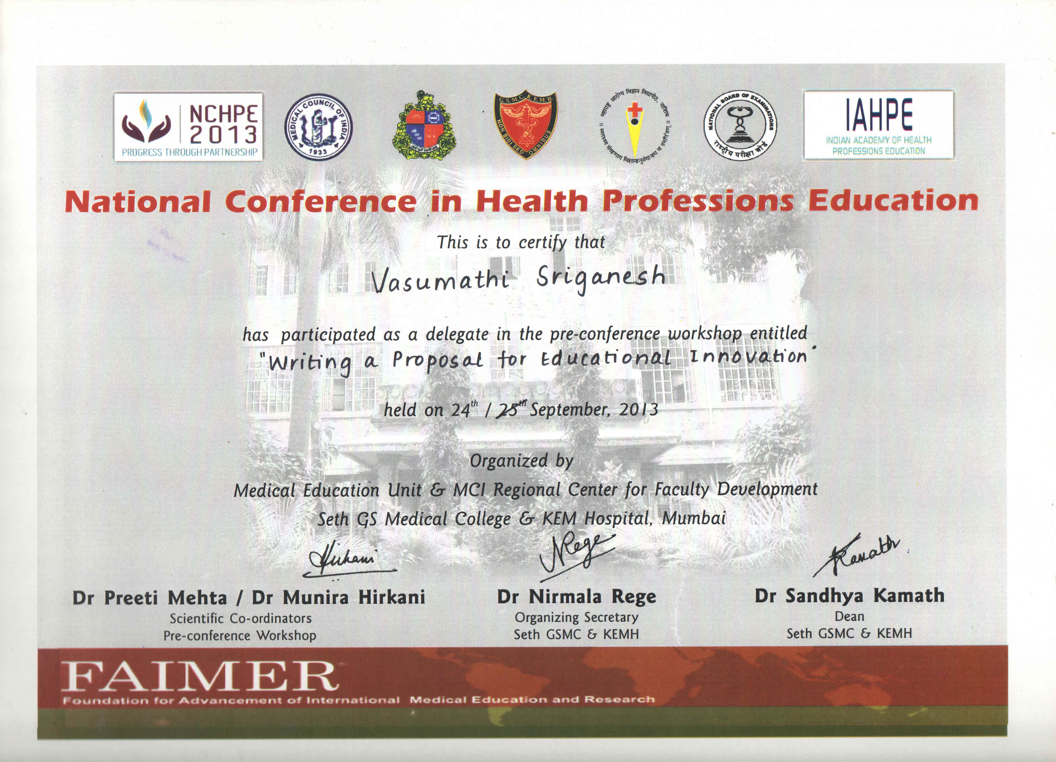 FAIMER-National Conference in Health Professions Education-Lecture