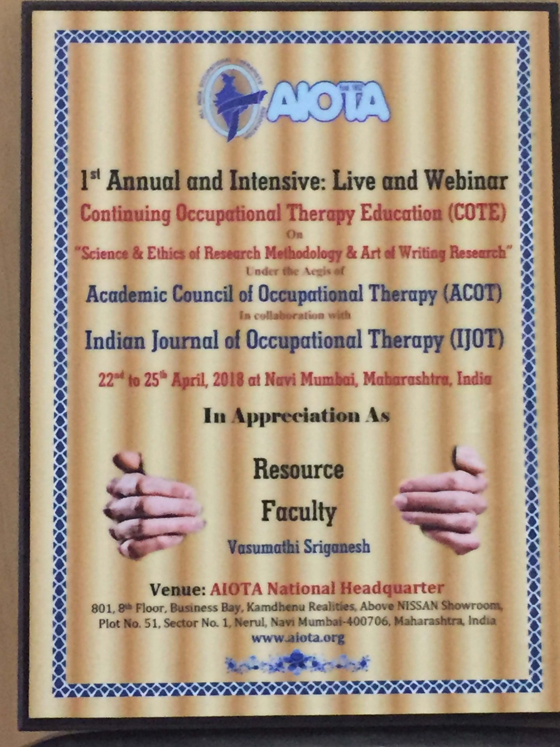 All India Occupational Therapists’ Association-Lecture