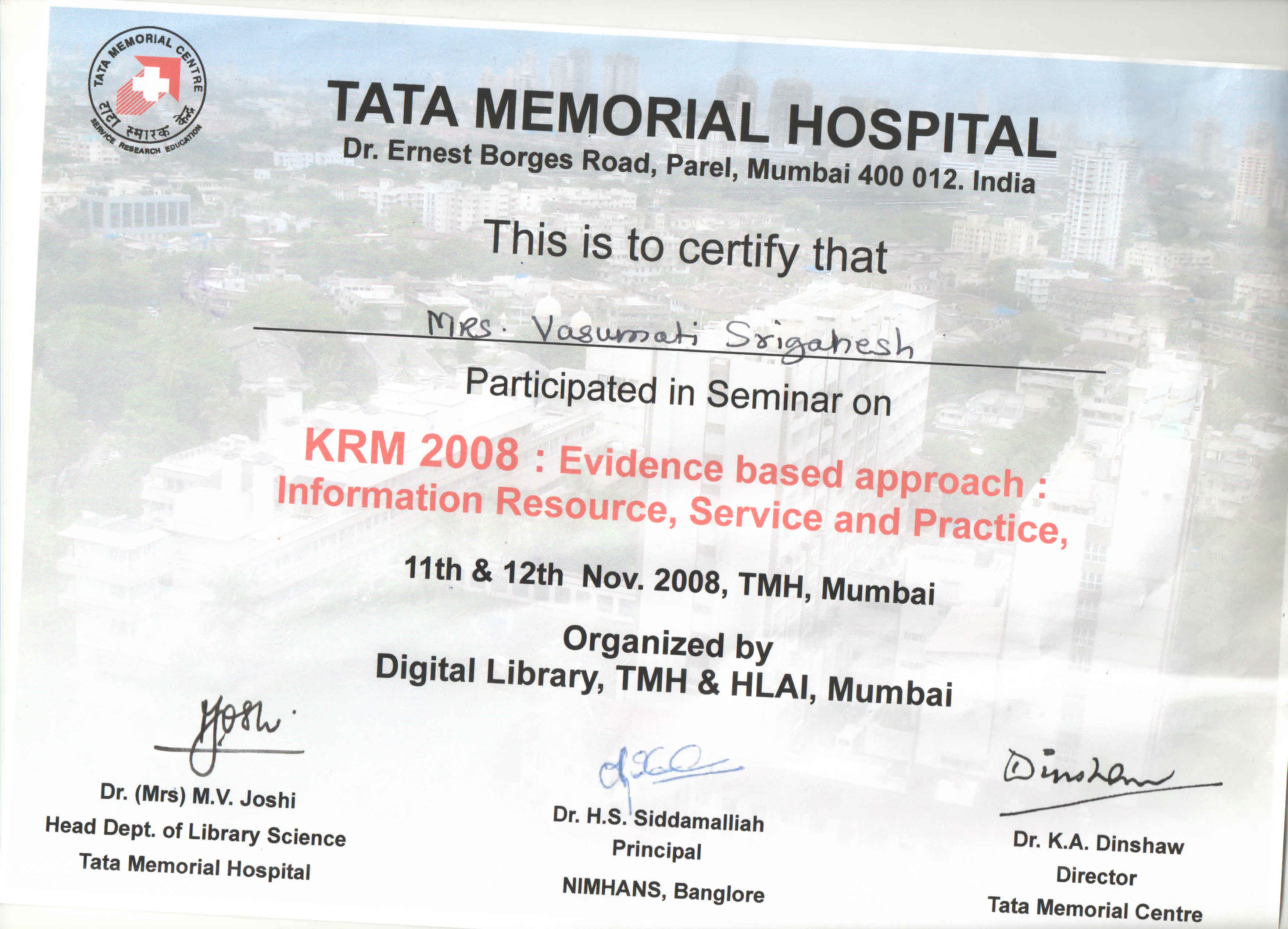 Tata Memorial Hospital-KRM-Lecture