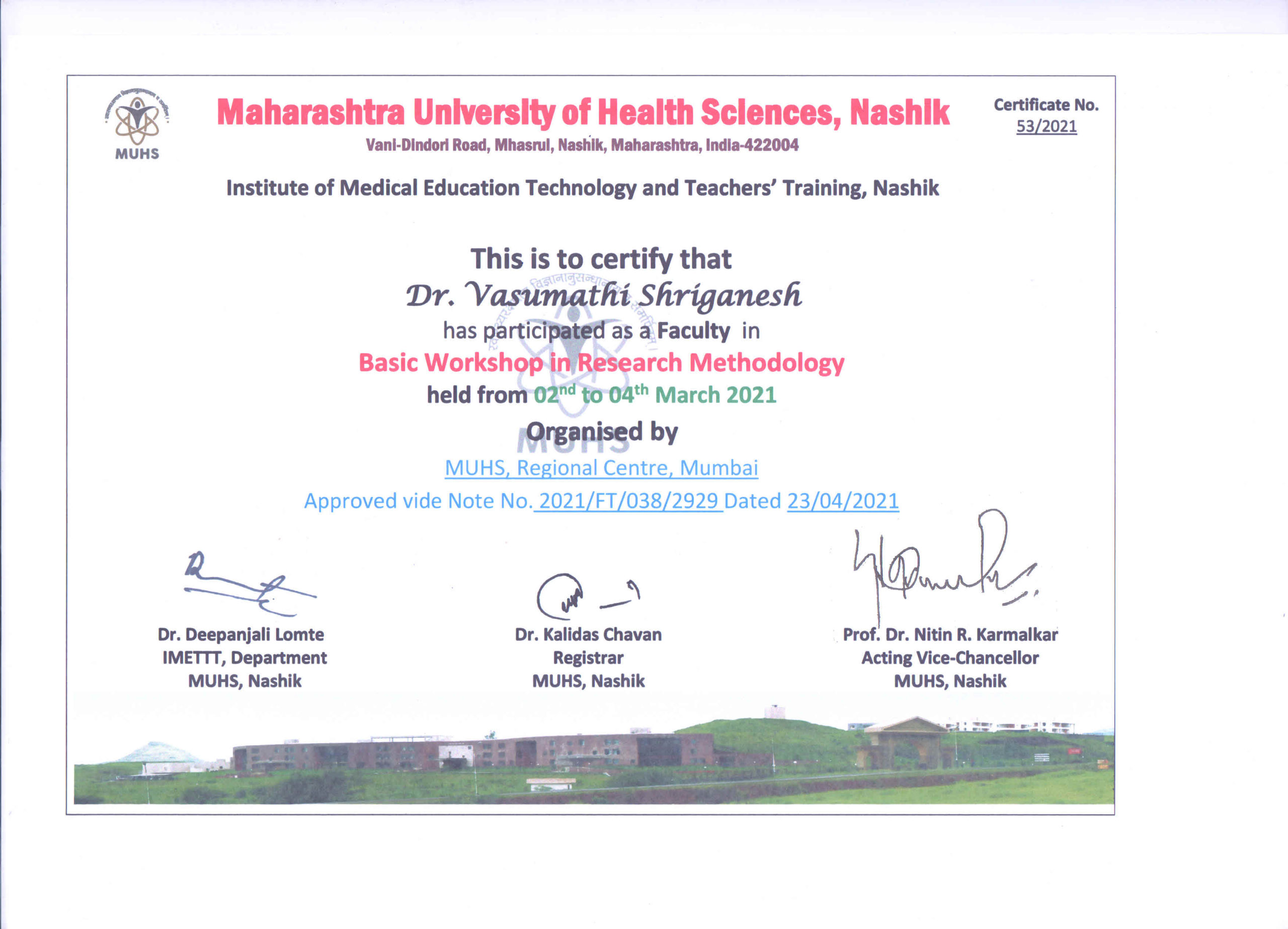 Maharashtra University of Health Sciences-Lecture